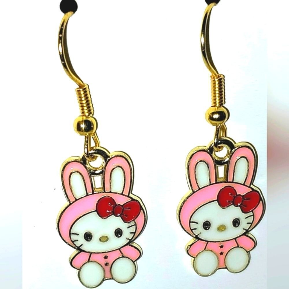 Whimsical character kitty dangle earrings for girls and women